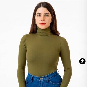 Deadstock American Apparel Turtleneck Bodysuit in Olive Green Medium